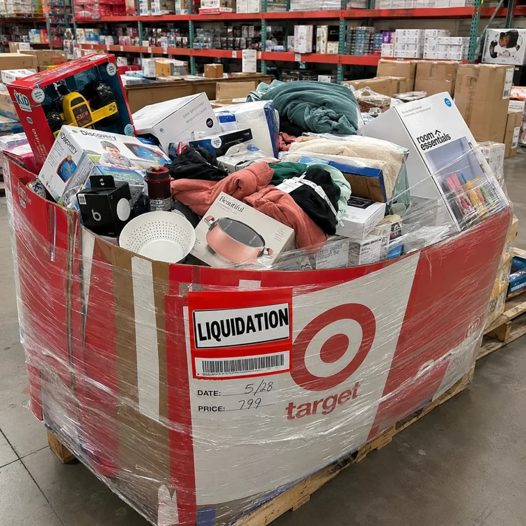 Target liquidation store displaying a variety of discounted merchandise, with shelves and products available for shoppers.